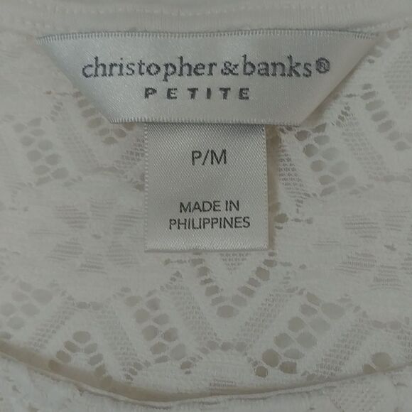 Christopher & Banks Petite Medium See Through White Flower "Crocheted" Top - Picture 7 of 9
